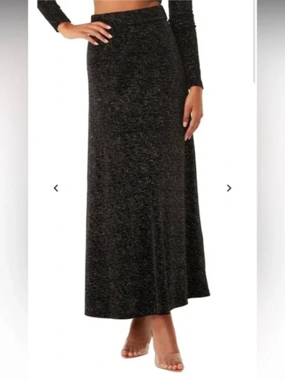 Misa Setarah Metallic Straight Midi Skirt Black Shimmer Size Small NWT